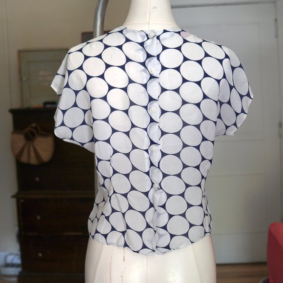 40s / 1940s Navy White Dot Sheer Blouse by Robert using Bemberg Rayon - Picture 4 of 10
